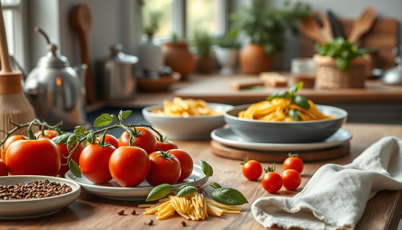 Fresh seasonal ingredients arranged for home cooking